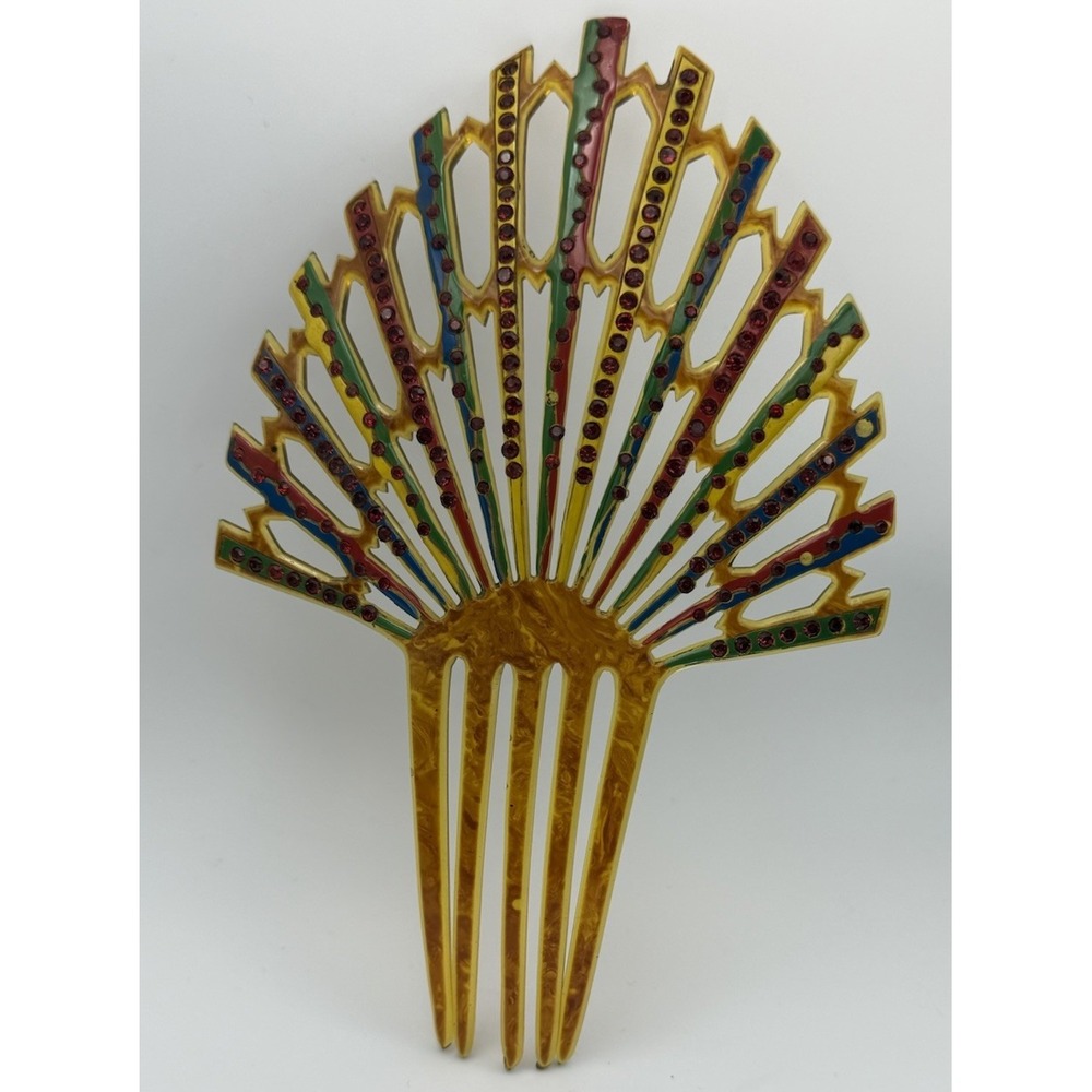 Antique 1920's RARE Hair Comb Accessory Rhinestone Celluloid Tiara Peineta EUC